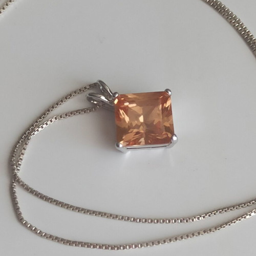 Silver 925 Necklace with Orange Citrine Pendant like new