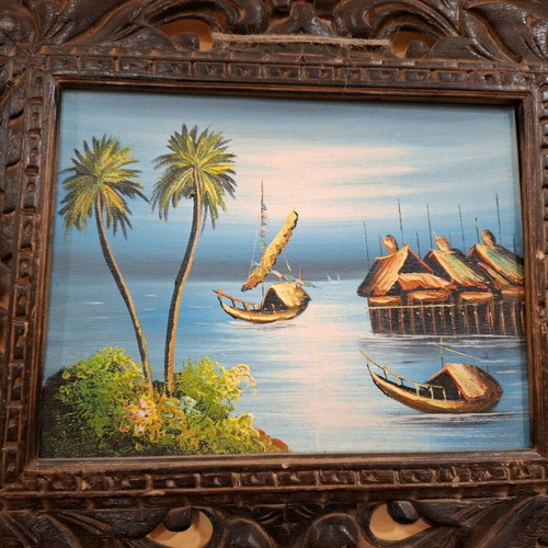 Wooden carved frame with oil painting like new, 33x39cm
