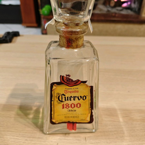 Tequila CUERVO 1800 empty bottle used with cork