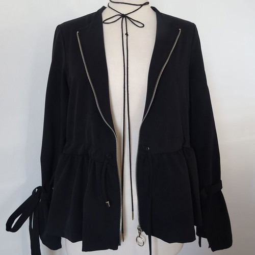 Blazer black with ruffle sleeve design, thin fabric, size S
