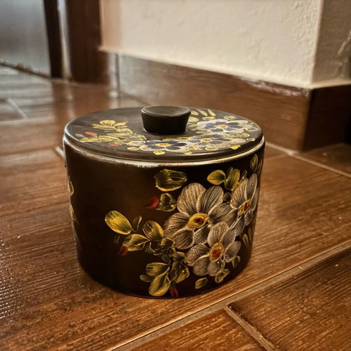 Ceramic container used handmade black with lid