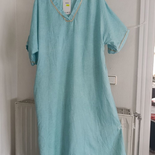 Linen dress with viscose in turquoise, new, sizes L and XL
