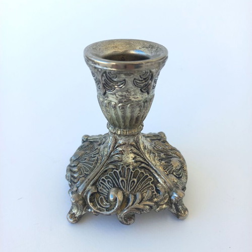 Set of old used small silver-plated candlesticks
