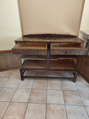 Skyrian buffet with two drawers and lockable cabinets, carved double-headed eagle