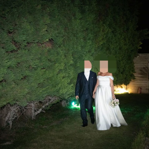 Demetrios satin wedding dress like new with detachable sleeves