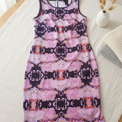 H&M Summer Fitted Dress with Multicolor Pattern, New