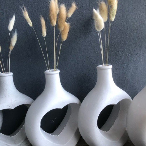 Artistic plaster vase new, modern white matte with heart design