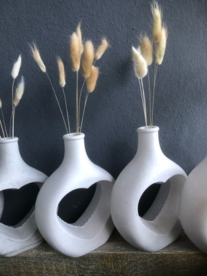 Artistic plaster vase new, modern white matte with heart design