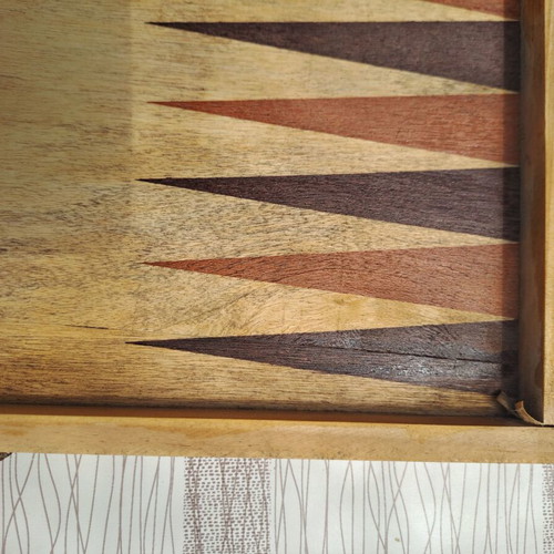 Wooden backgammon medium size used with pieces and dice