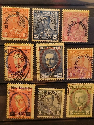 Albanian stamps 1927-1929 used, set of 9 pieces