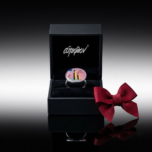 Reverie Adjustable Ring Hand-Painted Pink Gray Stainless Steel New