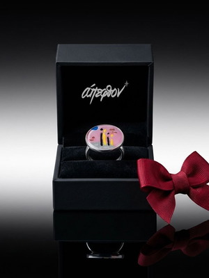 Reverie Adjustable Ring Hand-Painted Pink Gray Stainless Steel New
