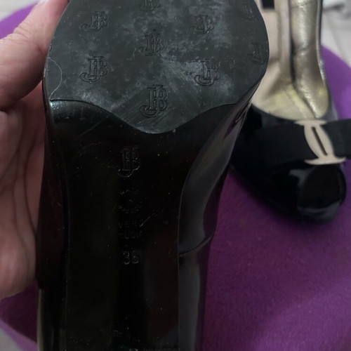 J Bournazos Black 10cm Peep Toe Pumps with Bow Like New