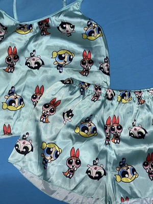 Power Puff Girls turquoise satin pajama set, Comfort, size S