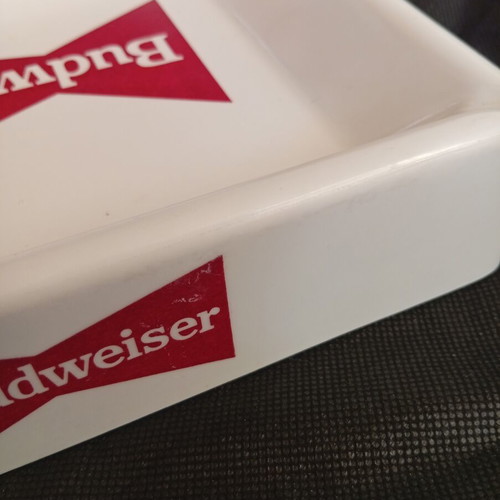 Budweiser ashtray used vintage melamine square 18x18 cm