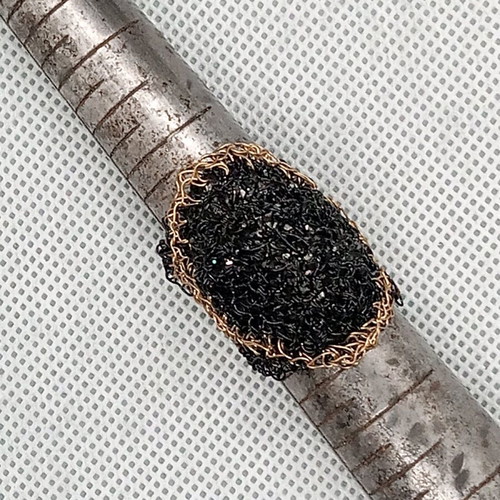 Handmade brass and black wire woven ring size 8