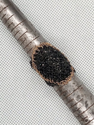 Handmade brass and black wire woven ring size 8