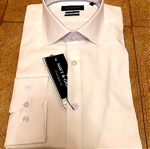 Navy & Green ανδρικο λευκο πουκαμισο fit line