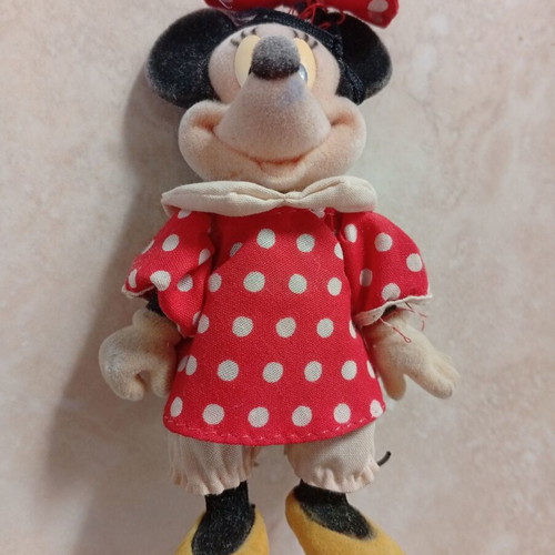 Minnie Mouse vintage flocked figure, red polka dot dress