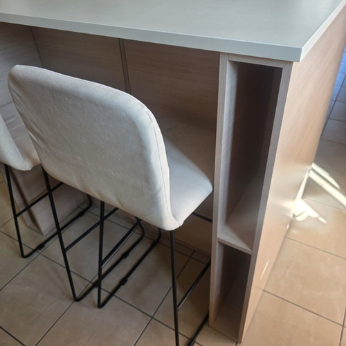 Island with bar stools like new, custom MDF design, storage and wine racks
