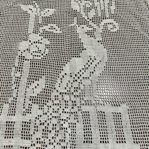 Vintage Handmade Curtain Crochet with Peacock Design 120x45cm Like New