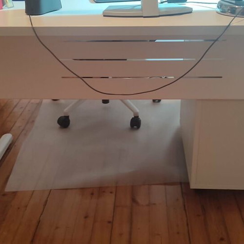 Dromeas office desk with wheeled drawer, white melamine