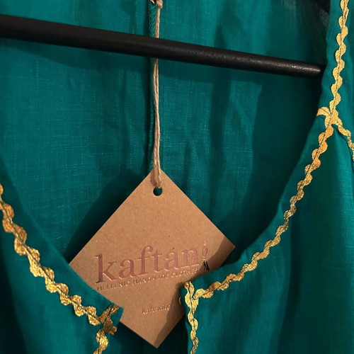 Kaftani long green dress with gold embroidery new