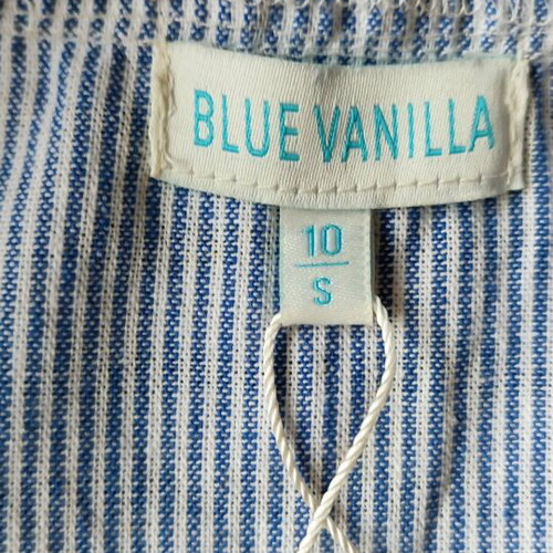 Blue Vanilla blouse shirt with open shoulders and ruffles, new, size S