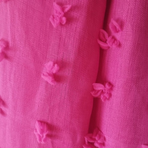 Fuchsia curtain with embossed flowers, size 240-280 cm