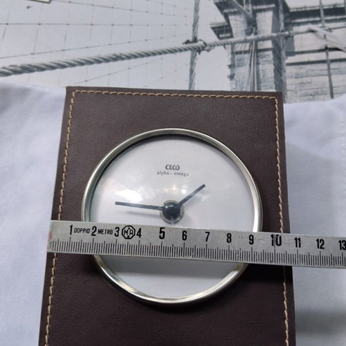 Vintage Alpha - Omega desk clock with leather cover like new