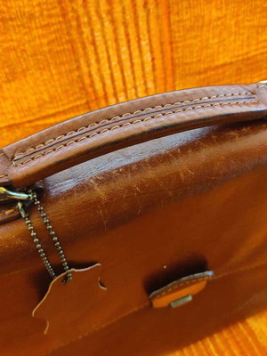 M+K leather briefcase used, luxury brown