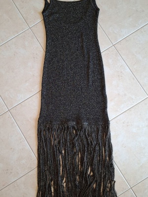 Lurex knit dress with fringes, new, black and gold, size S