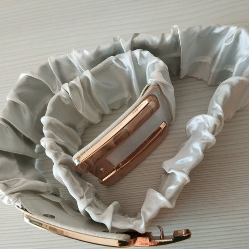 Satin belt off-white elastic with gold buckle like new adjustable
