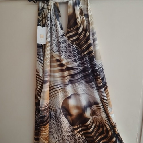 Tsantilis Maxi Printed Satin Dress Sunflower, new with tag