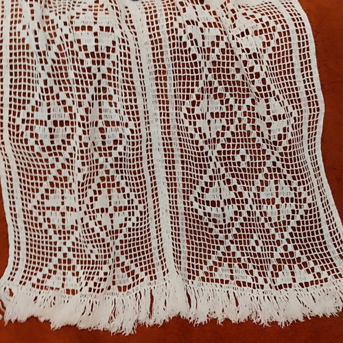 Handmade knitted cotton curtain white with fringes 70x85 cm