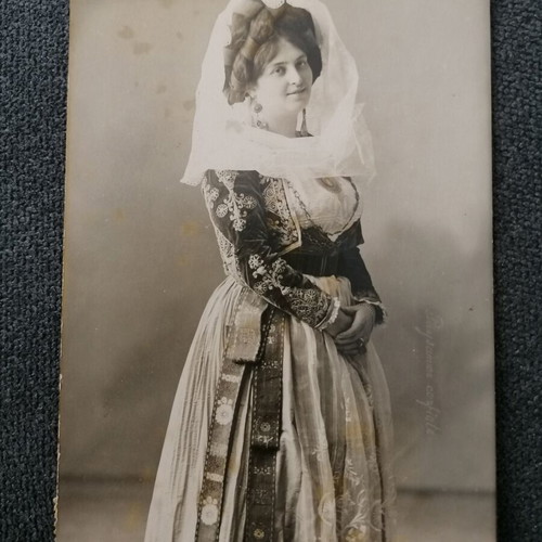 Corfu postcard used with traditional Corfiot costume, mailed