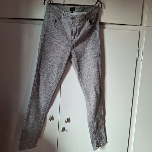 Denim jeans gray with croco pattern like new, fitted XL pants