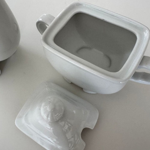 Porcelain teapot and sugar bowl set white, new