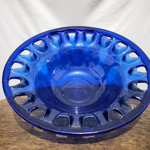 Large decorative retro cobalt blue artistic glass bowl like new