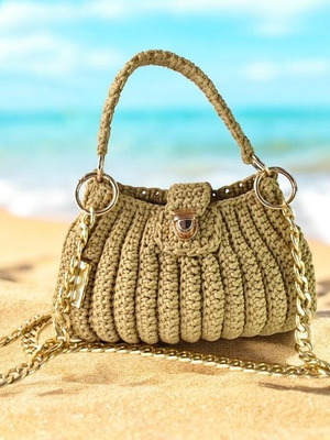 Handmade Shoulder Bag with Gold Chain and Knitted Handle new, beige
