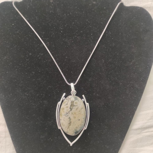Silver necklace with Ocean Jasper stone new, 45 cm chain