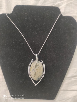 Silver necklace with Ocean Jasper stone new, 45 cm chain