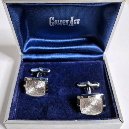 Vintage Golden Age cufflinks new, silver tone with geometric design