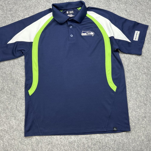 NFL Seattle Seahawks Polo shirt size L used, navy blue neon green Y2K