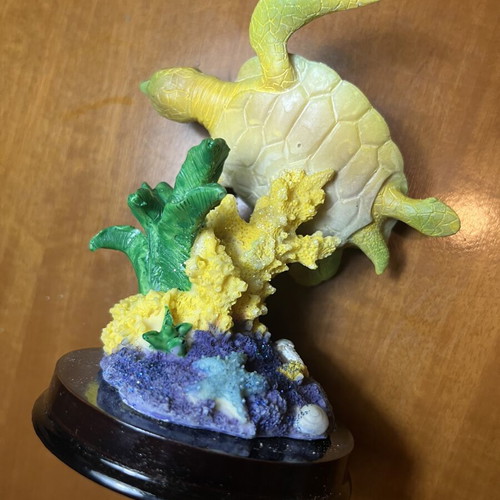 Decorative Sea Turtle Resin Figurine on Coral Base like new
