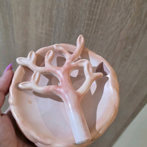 Porcelain jewelry holder with tree new, pink