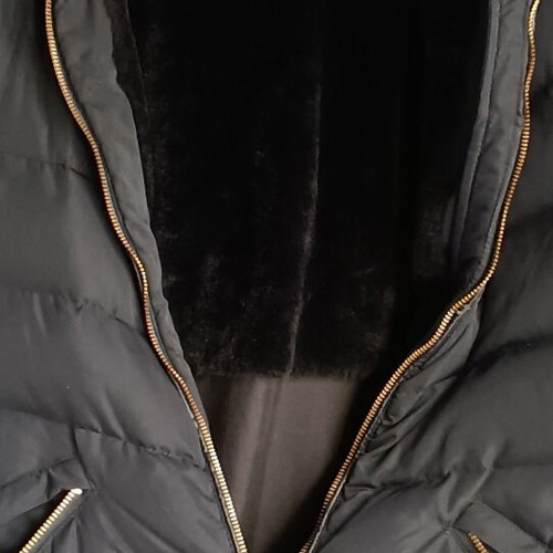 Zara jacket with hood and fur, blue, size Large, like new