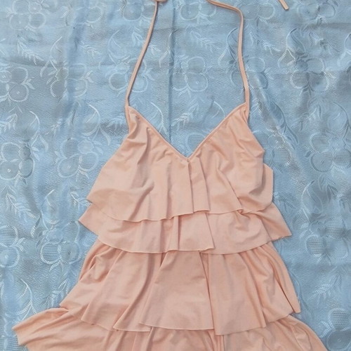 Blackwoman pink soft blouse with halterneck ties, like new, size S-M