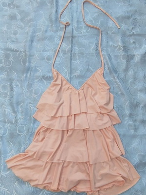 Blackwoman pink soft blouse with halterneck ties, like new, size S-M
