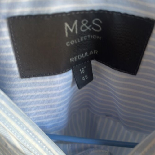 Men's striped blue shirt M&S used with chest pocket and cufflinks